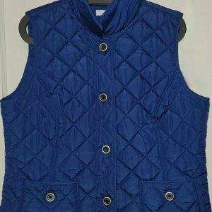 Charter Club Womens LARGE Blue Quilted Vest Button Down Pockets Sleeveless